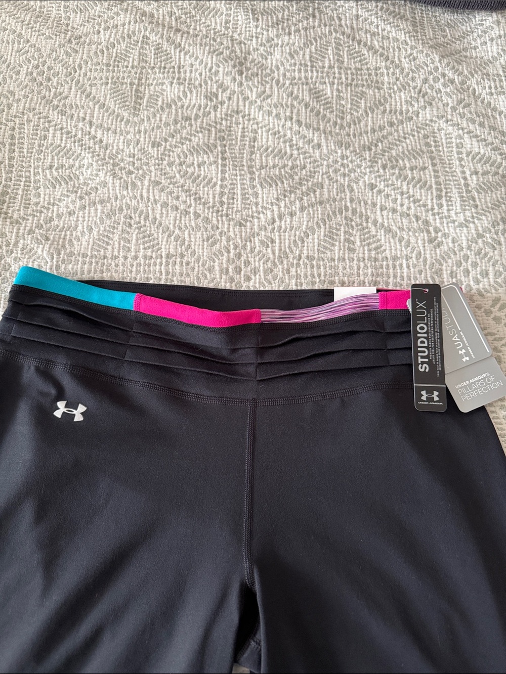 Under Armour Black Leggings with Teal and Hot Pink Waistband